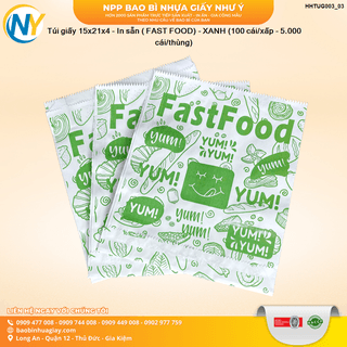 Túi giấy 15x21x4 - In sẵn ( FAST FOOD) - XANH (100 cái/xấp - 5.000 cái/thùng) - ảnh 2