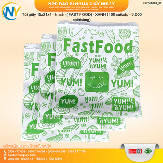 Túi giấy 15x21x4 - In sẵn ( FAST FOOD) - XANH (100 cái/xấp - 5.000 cái/thùng) - ảnh 1