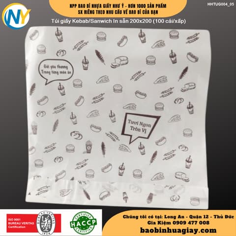 Túi giấy Kebab/Sanwich 20x20 - In sẵn - NÂU (100 cái/xấp) | HỘP GIẤY - TÚI GIẤY NGÀNH BÁNH NGỌT- BÁNH MÌ - FASTFOOD - GÀ RÁN | Mã HHTUG003_08 | Tổng kho phân phối đồ dùng 1 lần 1lan.vn