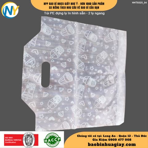 Túi đựng ly trà sữa - 2 ly ngang (vách ngăn) (In sẵn họa tiết màu trắng) (x8) | TÚI ĐỰNG LY | Mã HHTX025_04_01 | Tổng kho phân phối đồ dùng 1 lần 1lan.vn