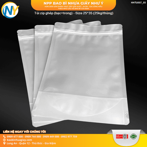Túi zip ghép (bạc+trong) - Size 25*35 (25kg/thùng)(~28 cái/kg) | TÚI GIẤY ĐỰNG THỰC PHẨM | Mã HHTU007_05 | Tổng kho phân phối đồ dùng 1 lần 1lan.vn