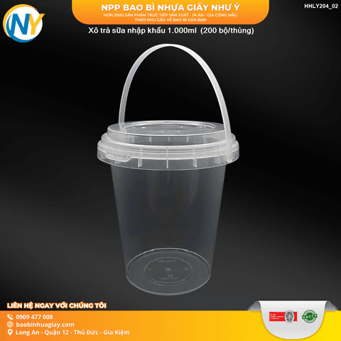 Xô trà sữa nhập khẩu 1.000ml  (200 bộ/thùng) | LY NHỰA CỨNG - LY ĐỘC LẠ - LY TRENDING | Mã HHLY204_02 | Tổng kho phân phối đồ dùng 1 lần 1lan.vn